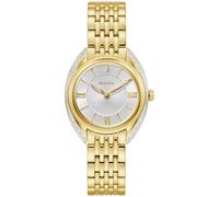 Bulova Damen-Armbanduhr, klassisch, Diamantquarz, goldfarben, Edelstahl, silberfarbenes Zifferblatt, Stil: 98R298, Gold, Klassisches Quarz-Armband aus goldfarbenem Edelstahl mit Diamanten