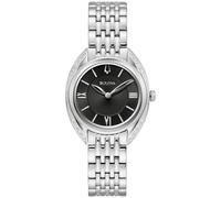 Bulova Damen-Armbanduhr, klassisch, Diamantquarz, silberfarben, Edelstahl, schwarzes Zifferblatt, Stil: 96R252, silber, Klassisches Quarz-Armband aus Edelstahl, silberfarben