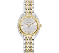 Bulova Damen-Armbanduhr, klassisch, Diamantquarz, zweifarbig, Edelstahl, silberfarbenes Zifferblatt, Stil: 98R296, Silber/Gold, Klassisches Quarz-Armband aus zweifarbigem Edelstahl mit Diamanten