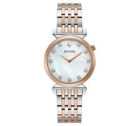 Bulova Damen-Armbanduhr, klassisch, zweifarbig, Rotgold und Silber, Diamant-MOP-Zifferblatt, schlankes Design