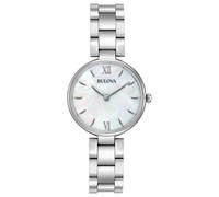 Bulova Damen-Klassiker-Edelstahl-2-Zeiger-Quarzuhr, weies Perlmutt, 27-mm-Zifferblatt, Stil: 96L229