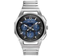 Bulova Herrenuhr 96A205 Curv Chronograph, Edelstahl, Hochleistungs Quarzwerk, Saphirglas Glasboden, kovex Silber#Blau