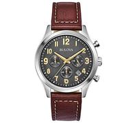 Bulova Herren-Armbanduhr, Braunes Band, Klassischer Chronograph, silberfarbenes Edelstahlarmband, schwarzes Lederband
