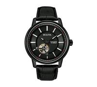 Bulova Herren Klassische Automatikuhr mit Lederarmband, Schwarzes Armband/schwarz ionenplattiert, Standard, Schwarzes Lederarmband