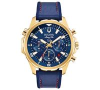 Bulova Herren Marine Star Serie B Edelstahl 6-Zeiger Chronograph Quarz Uhr 100M, Goldfarben/blaues Zifferblatt, Einheitsgröße, Marine Star Series B Quarz-Armband aus goldfarbenem Edelstahl