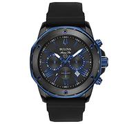 Bulova Herren Marine Star 'Series A' Chronograph Quarzuhr, leuchtende Markierungen, drehbares Zifferblatt, 100 m wasserdicht, 44 mm, Schwarze IP/Blaue Akzente, Marine Star