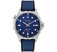 Bulova Herren Marine Star 'Series B' Silber Edelstahl Quarzuhr blaues Leder und schwarzes Silikonband 43 mm Stil: 96B419, Silber, Modern