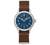 Bulova Herren Militär A11 Edelstahl 3-Zeiger Hack Automatikuhr braunes Lederband und blaues Zifferblatt Stil:96A282