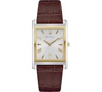 Bulova Herrenuhr 96B430 Classic Rectangle Stahl Leder Braun, braun, Klassisch