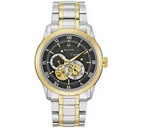 Bulova Klassische Herrenuhr mit 4-Zeiger-Automatik, 24-Stunden-Sekundär-Zifferblatt, offenes Öffnen, automatisches Aufziehen, Ausstellungsboden, doppeltes gebogenes Mineralglas, Leuchtzeiger