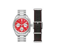 Bulova Pilot Mondquarzuhr 43,5 mm mit Chronograph, Kalender, Edelstahlarmband und zusätzlichem Wechselarmband aus schwarzem Leder, rot