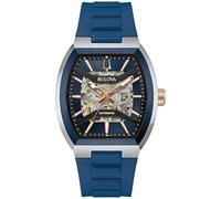 Bulova Maquina 98A318 Automatikuhr, blaues Zifferblatt, blaues Gummiband, 40 mm