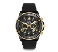 Bulova Marine Star 98B278 - Herren Designer-Armbanduhr - Chronograph mit Gummiarmband - wasserdicht - Schwarz/Goldfarben