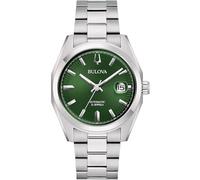 Bulova Surveyor automatic men's watch, green background, 96B429, steel case and bracelet