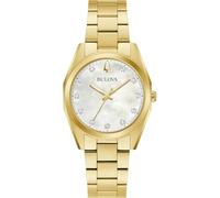 Bulova Surveyor Diamonds Armbanduhr für Damen in der Farbe Gold mit Armband aus Edelstahl, Wasserdichtigkeit: 3 bar, Gehäusedurchmesser: 31 mm, 97P172