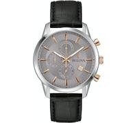 Bulova Sutton Chronograph Uhr für Herren in der Farbe Schwarz mit Armband aus Leder, Wasserdichtigkeit: 3 bar, Gehäusedurchmesser: 41 mm, 98B409