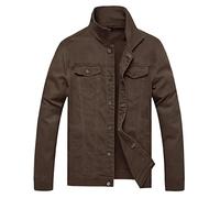 BULUWIE Jeansjacke für Herren, Denim-Jacke, Distressed Ripped Slim Fit Stretch Trucker Jacken Klassisch Casual Denim Mantel, Braun, Small