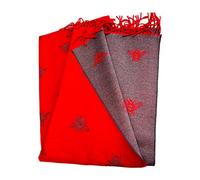 BUMBLE BEES Superweicher Schal mit roter und grauer Quaste, wendbar, weich und warm, Rot gemustert, Blau, Pink, Grau, Orange Gr. Einheitsgröße, Musterd