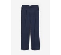 Marlene-Hose BONPRIX "Marlenehose", Damen, Gr. 46, N-Gr, blau (dunkelblau), Twill, Obermaterial: 66% Polyester, 33% Viskose, 1% Elasthan, unifarben, loose fit lang, Hosen Marlene-Hose, weite Hose, mit