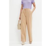Bundfaltenhose BONPRIX "Bundfaltenhose", Damen, Gr. 46, N-Gr, beige (latte macchiato), Obermaterial: 66% Polyester, 33% Viskose, 1% Elasthan, festlich, loose fit, Hosen Bundfaltenhose, aus Polyester,