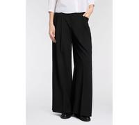 Bundfaltenhose BOSS ORANGE "Takora Premium Damenmode", Damen, Gr. 46, N-Gr, schwarz 001, Twill, Obermaterial: 63% Polyester, 34% Viskose, 3% Elasthan, unifarben, lang, Hosen Bundfaltenhose, weit gesch