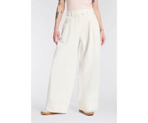 Bundfaltenhose BOSS ORANGE "Tanjura Premium Damenmode", Damen, Gr. 40, N-Gr, weiß (open weiß 118), Twill, Obermaterial: 97% Baumwolle, 3% Elasthan, unifarben, lang, Hosen, mit weitem Bein (38317255-40