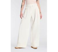 Bundfaltenhose BOSS ORANGE "Tanjura Premium Damenmode", Damen, Gr. 44, N-Gr, open weiß 118, Twill, Obermaterial: 97% Baumwolle, 3% Elasthan, unifarben, lang, Hosen, mit weitem Bein (38317255-44) open 