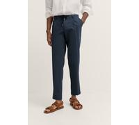 Bundfaltenhose BUGATTI, Damen, Gr. 35, Länge 32, blau (380, marine), 56% Baumwolle, 42% Leinen, 2% Elasthan, unifarben, gerade, unten schmal, Hosen, mit Baumwoll-Leinen-Mix (46287316-35) 380, marine