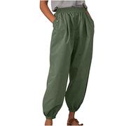 Bundfaltenhose Damen High Waist High Waist Hose Damen Stoffhose Damen Weites Bein Elastische Taille Einfarbiges Schlupfhose Mit Taschen Locker Chino Hose Leicht Stoffhose Damen Hose (Armeegrün L)