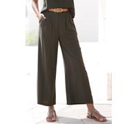 Bundfaltenhose LASCANA, Damen, Gr. 36, N-Gr, grün (khaki), Web, Obermaterial: 85% Viskose, 15% Leinen, unifarben, modisch, figurumspielend lang, Hosen, mit Taschen und Knopfdetail, weites Bein, Leinen
