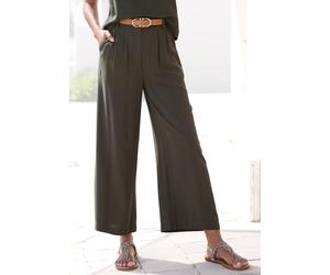 Bundfaltenhose LASCANA "aus leichtem Leinenmix mit weitem, luftigem Bein", Damen, Gr. 40, N-Gr, grün (khaki), Web, Obermaterial: 85% Viskose, 15% Leinen, unifarben, figurumspielend lang, Hosen, mit Ta