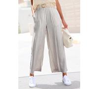 Bundfaltenhose LASCANA, Damen, Gr. 38, N-Gr, schwarz-weiß (creme, schwarz gestreift), Web, Obermaterial: 85% Viskose, 15% Leinen, gestreift, modisch, figurumspielend lang, Hosen, mit Taschen und Knopf