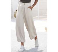 Bundfaltenhose LASCANA, Damen, Gr. 44, N-Gr, beige (sand), Web, Obermaterial: 85% Viskose, 15% Leinen, unifarben, figurumspielend lang, Hosen, mit Taschen und Knopfdetail, weites Bein, Leinenhose, Som