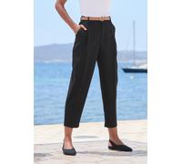 Bundfaltenhose LASCANA, Damen, Gr. 46, N-Gr, schwarz, Web, Obermaterial: 76% Polyester, 20% Viskose, 4% Elasthan, unifarben, figurumspielend knöchelfrei, Hosen, mit Gürtel, in modischer Barrel-Form, B