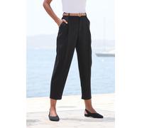 Bundfaltenhose LASCANA "mit schmalem Gürtel in Barrel Form", Damen, Gr. 36, N-Gr, schwarz, Web, Obermaterial: 76% Polyester, 20% Viskose, 4% Elasthan, unifarben, figurumspielend knöchelfrei, Hosen, mi