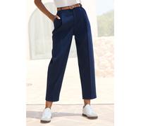 Bundfaltenhose LASCANA "mit schmalem Gürtel in Barrel Form", Damen, Gr. 38, N-Gr, blau (marine), Web, Obermaterial: 76% Polyester, 20% Viskose, 4% Elasthan, unifarben, figurumspielend knöchelfrei, Hos