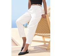 Bundfaltenhose LASCANA, Damen, Gr. 38, N-Gr, creme, Web, Obermaterial: 76% Polyester, 20% Viskose, 4% Elasthan, unifarben, figurumspielend knöchelfrei, Hosen, mit Gürtel, in modischer Barrel-Form, Bus