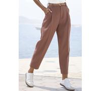 Bundfaltenhose LASCANA "mit schmalem Gürtel in Barrel Form", Damen, Gr. 38, N-Gr, nougat, Web, Obermaterial: 76% Polyester, 20% Viskose, 4% Elasthan, unifarben, figurumspielend knöchelfrei, Hosen Bund