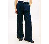 Bundfaltenhose TOMMY HILFIGER "LINEN BLEND WIDE LEG PANT", Damen, Gr. 36, N-Gr, schwarz night navy, Web, Obermaterial: 43% Polyester, 32% Leinen, 24% Viskose, 1% Elasthan, unifarben, lässig geschnitte