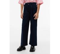 Bundfaltenhose TOMMY HILFIGER "PLEATED LINEN PANT BELT", Mädchen, Gr. 7 (122), N-Gr, schwarz night navy, Leinenmischung, Obermaterial: 55% Leinen, 45% Baumwolle, unifarben, loose fit lang, Hosen, Kind