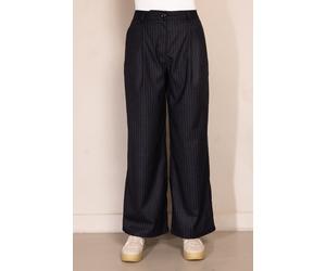 Bundfaltenhose ZHRILL "GRETA Hose", Damen, Gr. 29, N-Gr, anthra, Web, Obermaterial: 71% Polyester, 27% Viskose, 2% Elasthan, weit lang, Hosen, mit Nadelstreifen, weite Passform (97133853-29) anthra