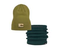 Bundle BUFF® of Street Knitted Hut Lilon Long Moss und Knitted & Fleece Neckwarmer Renvi Silversage Einzelgröße Erwachsene