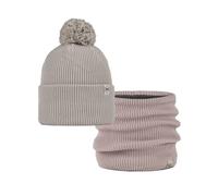 Bundle BUFF® of Street Knitted Mütze Renvi Birch Gray Beige und Knitted & Fleece Neckwarmer Renvi Rosewood Rosa Einzelgröße Erwachsene