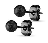 Bungsa 3mm - Schwarz | Ohrstecker sandgestrahlt 8 FARBEN & GRÖSSEN 1 Paar Edelstahl (Ohrringe Ohrschmuck Ohrklemmen Studs Damen Frauen Herren Mode Earrings)