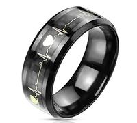 Bungsa 60 (19.1) Paarring schwarz mit goldenem 3D Inlay Herzschlag aus 316L Edelstahl