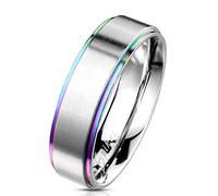 Bungsa 67 (21.3) Edelstahl-Paarring silber mit abgestuften Außenringen in Regenbogenfarben