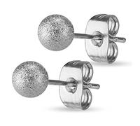 Bungsa 6mm - Silber | Ohrstecker sandgestrahlt ~~ 8 FARBEN & GRÖSSEN ~~ 1 Paar Edelstahl (Ohrringe Ohrschmuck Ohrklemmen Studs Damen Frauen Herren Mode Earrings)