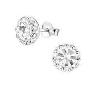 Bungsa .925 SILBER Ohrstecker Kristall rund 8mm (Ohrringe Echtschmuck Studs Ohrschmuck Damen Frauen Herren)