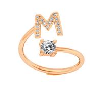 Bungsa Buchstaben Fingerring/Zehenring mit Kristallen roségold für Damen, Kinder & Herren - A B C D E F G H I J K L M N O P R S T U V W X Y Z (M)