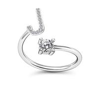 Bungsa BUCHSTABEN RING silber mit Kristallen - biegbarer Fingerring/Zehenring Toering für Damen, Kinder & Herren - A B C D E F G H I J K L M N O P R S T U V W Z